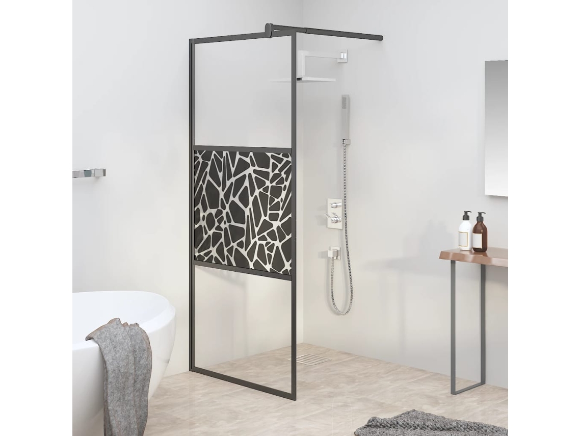 Divisória De Chuveiro 80x195cm Vidro Esg Design De Pedras Preto Wsd787608 Adorável Casa