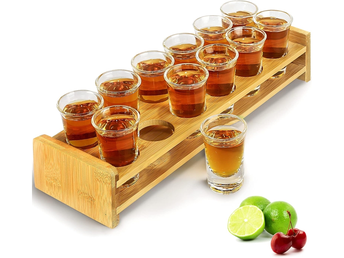 Conjunto De 12 Copos De Shot De 30 Ml/10 Oz Com Suporte, Base Reta E Vidro Transparente Para Festas, Baladas, Bares E Drinks