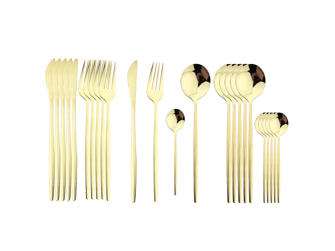 Conjunto de Talheres de Aço Inoxidável com 24 Peças, Incluindo Faca, Colher e Garfo. MDUG (cor Champanhe)