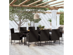 9 Pcs Conjunto De Jantar Para Jardim Preto Dkd Home Decor
