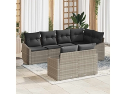 Vidaxl Conjunto De Sofá De Jardim 7 Pcs Cinzento-claro Vime Pe