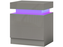 Mesa De Cabeceira Com Luz Led Painel De Alto Brilho 2 Gavetas E Controlo Remoto Para Dormitório 45x35x52 Cm Cinzento