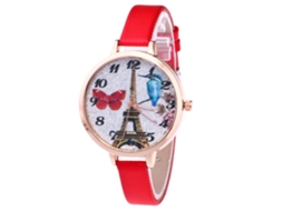 Relógio de Pulso Feminino de Quartzo com Pulseira de Couro Moda Simples (vermelho)