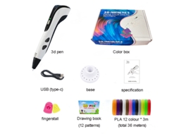 Caneta De Impressão 3d Criativa, Alimentada Por Usb Com Tela Lcd, 3m X 12 Cores Filamentos Pla (branco) Digitallab
