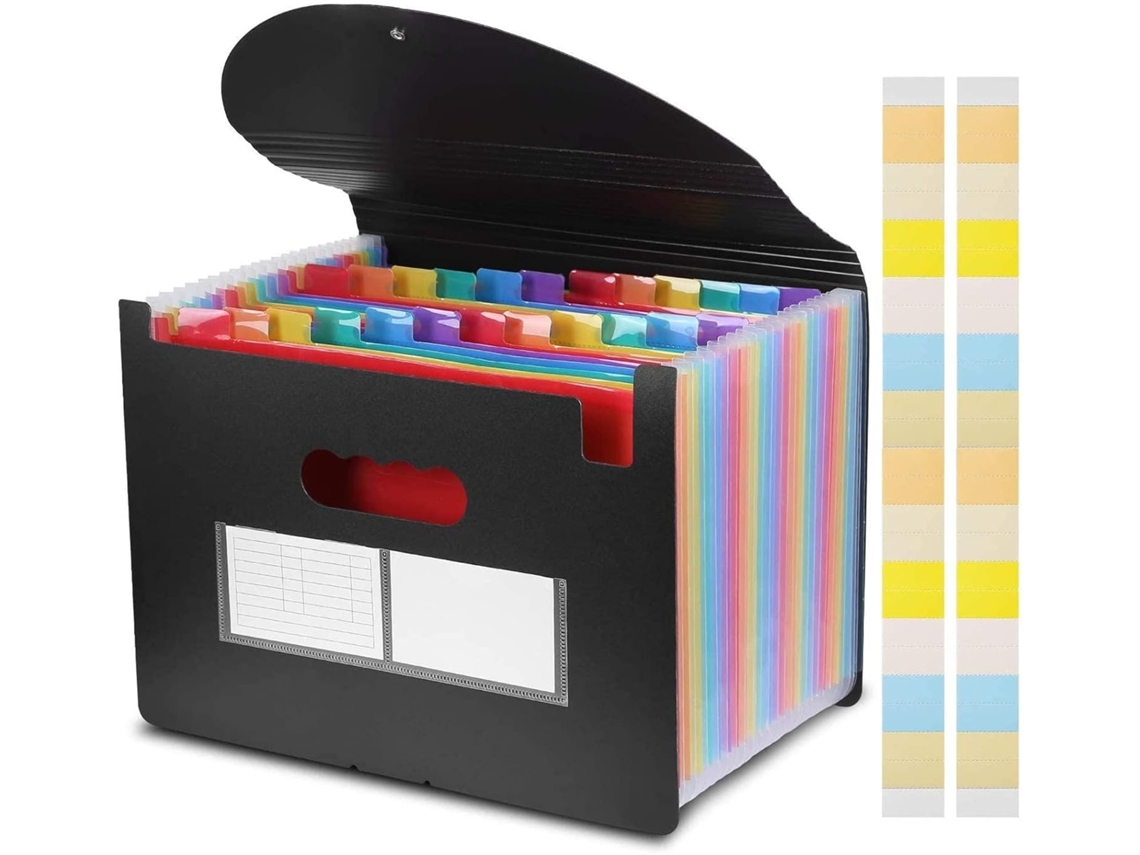 Pasta Expansível Para Documentos 25 Compartimentos, 25 Cores, 25 Polegadas A4 Com Compartimentos Para Recibos, Escola E Escritório Elysve
