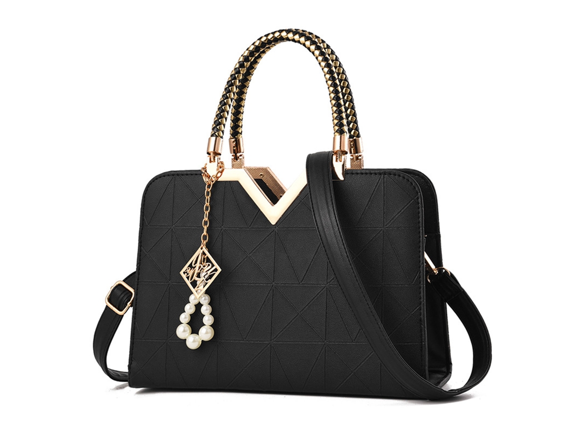 Bolsa Feminina de Couro Pu Grande Capacidade Moda Bolsa Transversal com Pingente Preto