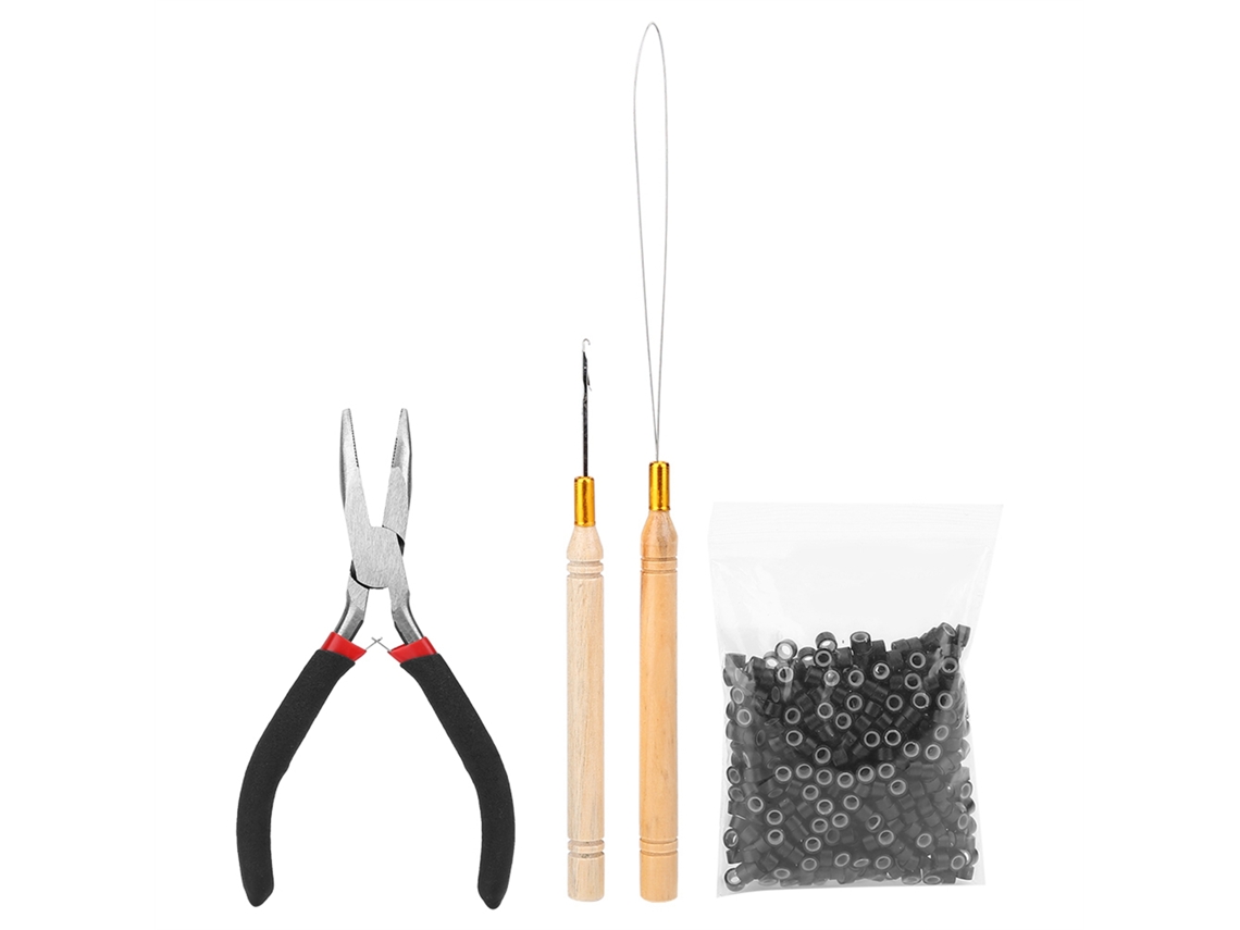 2026 kit de Extensión de Pelo Con Aguja, Pinza Y 500 Anillos Micro Negros para Peluca