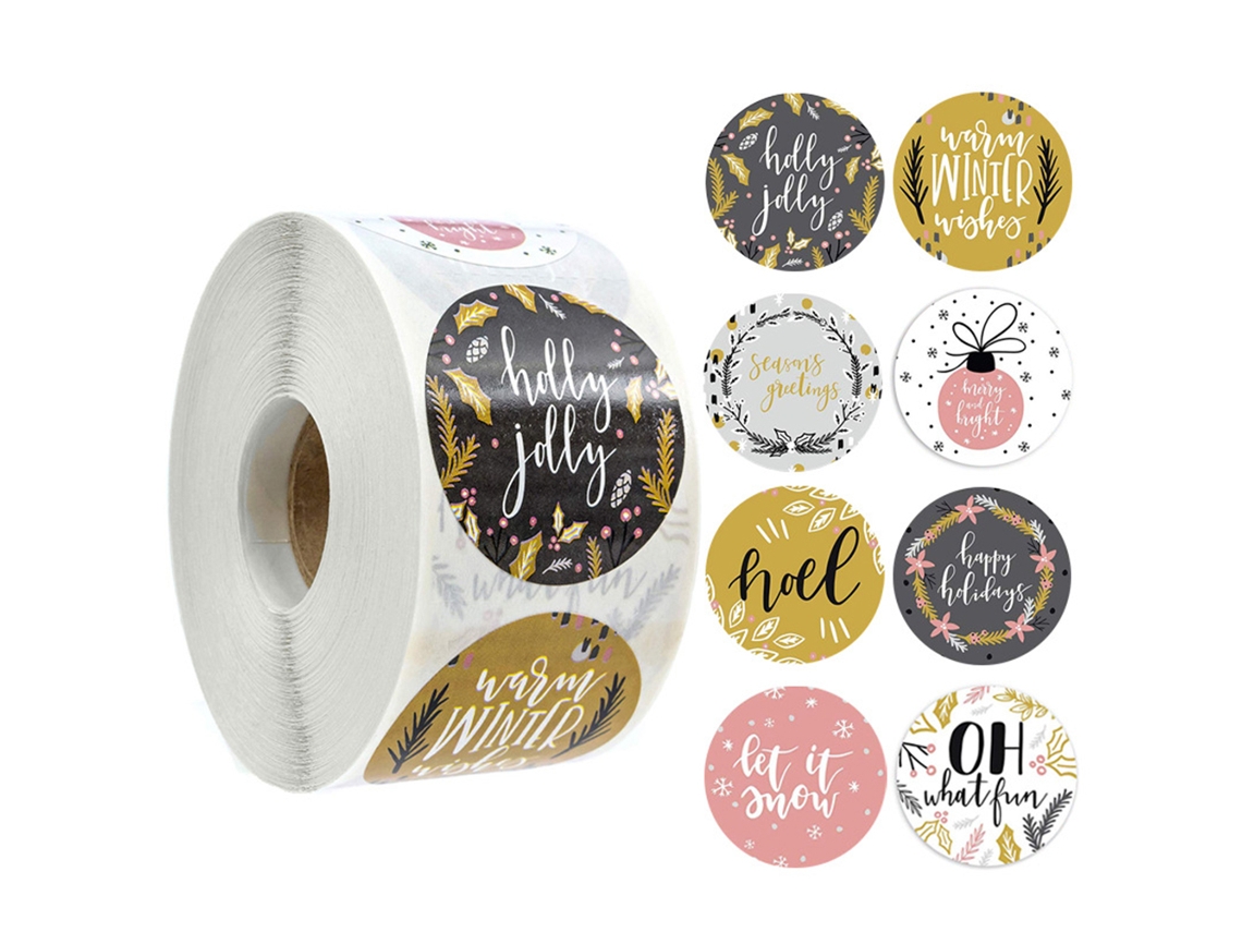500 Autocolantes Redondos 2.5cm Natal para Envelopes