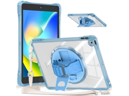Capa Protetora Ultra Fina Transparente Para Ipad 10.2 , Com Suporte Giratório, Pegador Silicone E Cordão Azul Claro Sfushos (2019/2020/2021)