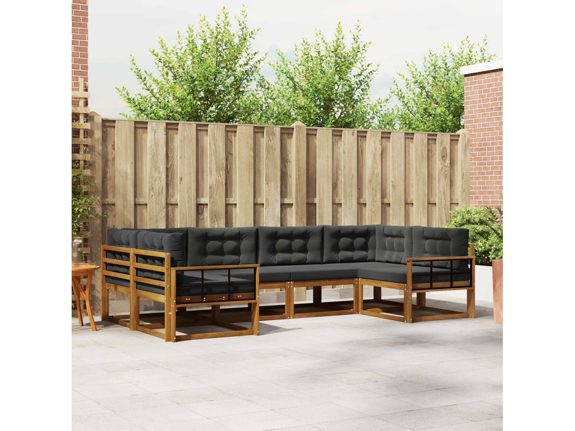Vidaxl Conjunto De Sofás Para Exterior 6 Pcs Natural E Antracite