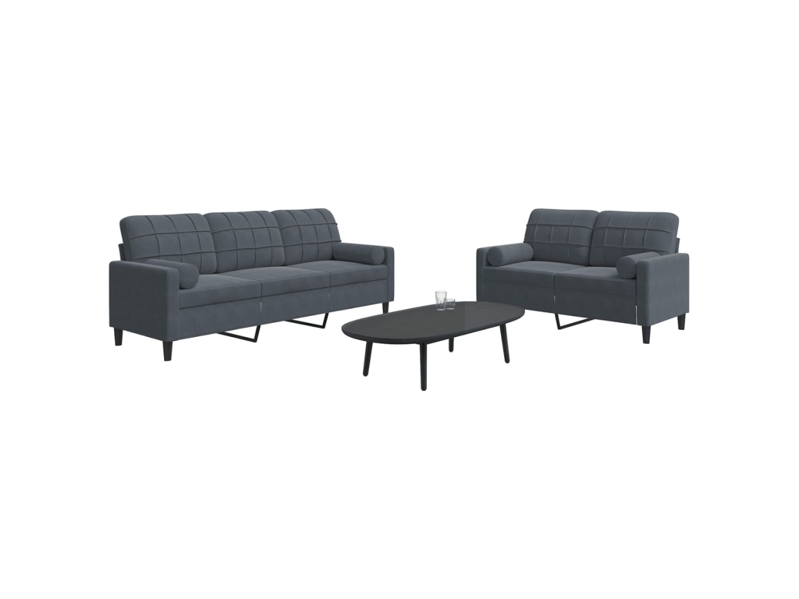 Vidaxl 2 Pcs Conjunto Sofás Com Almofadões E Rolos Veludo Cinza-escuro