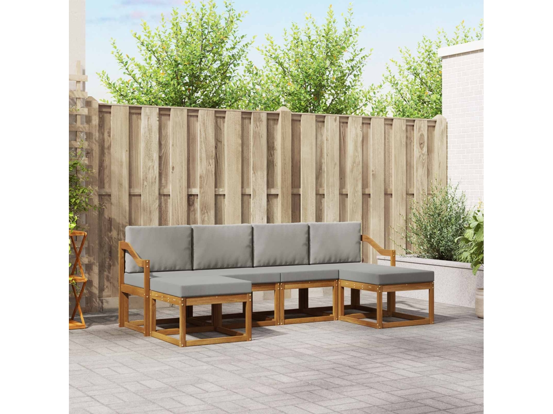 Vidaxl Conjunto De Sofás Para Exterior 6 Unid. Cinza Natural E Claro