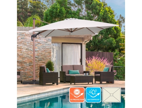 Guarda Sol De Jardim 3x4m Com Ajuste Lateral Rotativo E Efeito De Madeira Jungle Elios Parasols