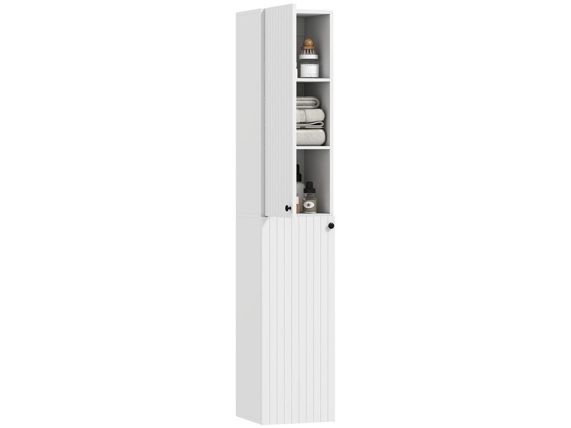 Armário De Banheiro De Parede Envernizado Com 6 Prateleiras, Mdf, Branco