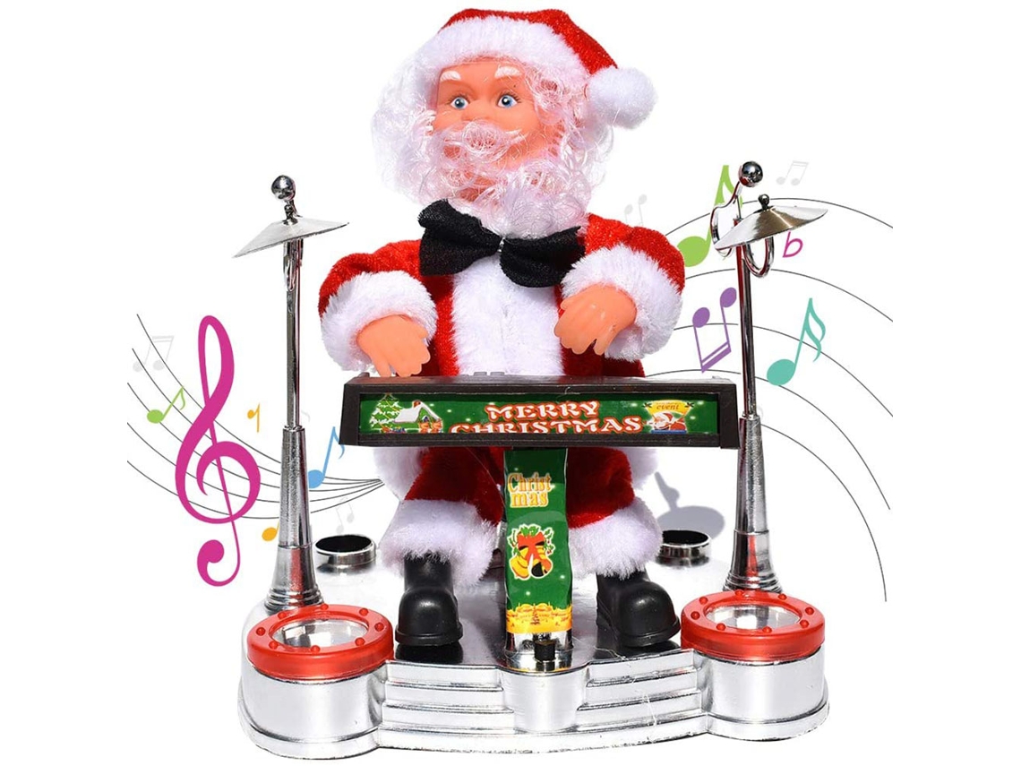 Boneca Papai Noel Musical Elétrico Decorativo Natal Presente Crianças Toca Instrumentos