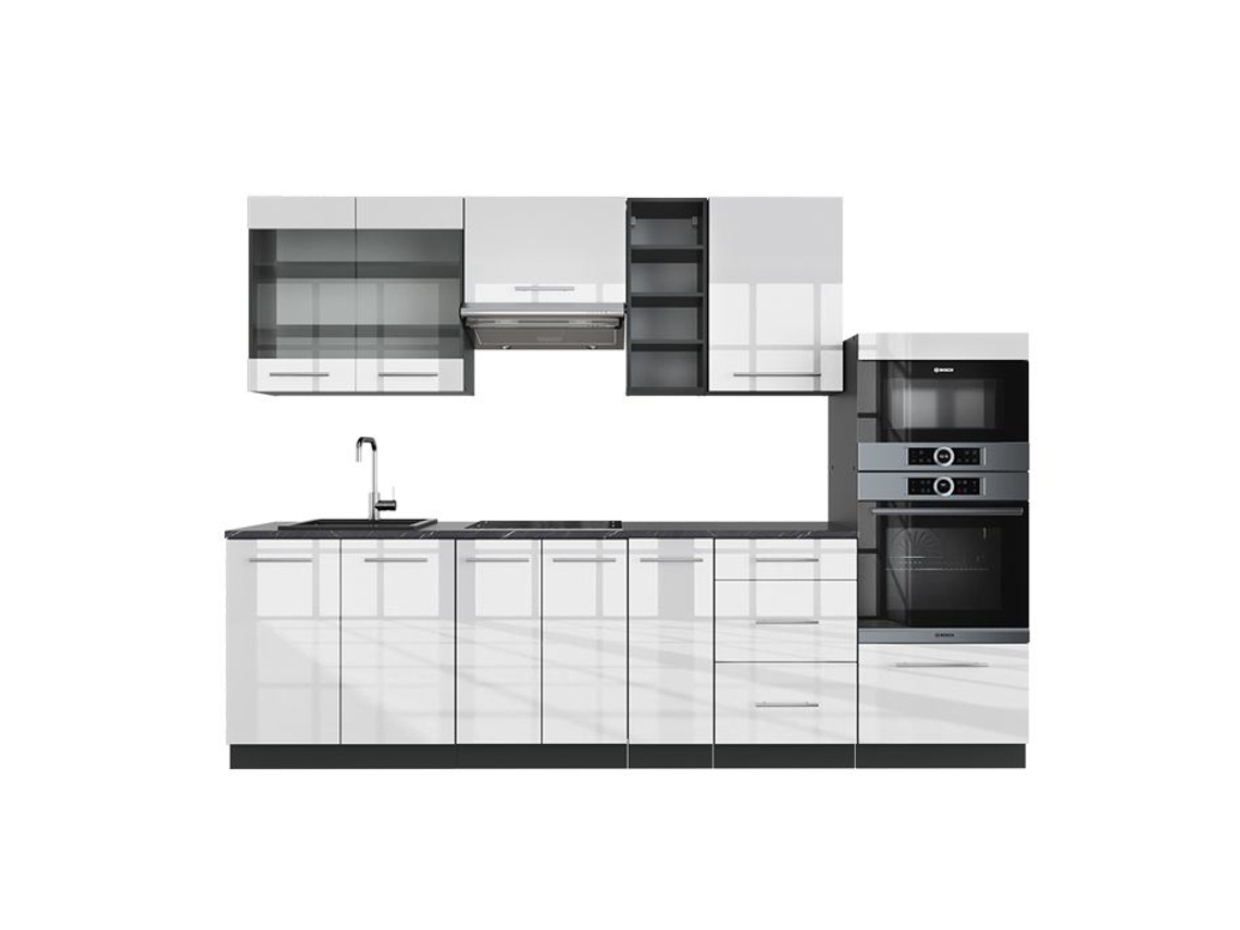 Cozinha Fame-Line, 280 cm sem bancada, Branco brilhante/Antracite VICCO