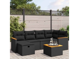 Vidaxl 7 Pcs Conjunto De Sofás P/ Jardim C/ Almofadões Vime Pe Preto