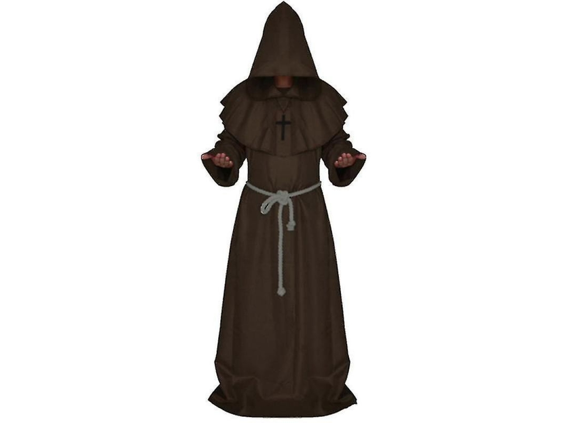 2026 abito da Monaco com Capuz para Homem Medieval Sacerdote Cosplay Halloween Carnaval M Café