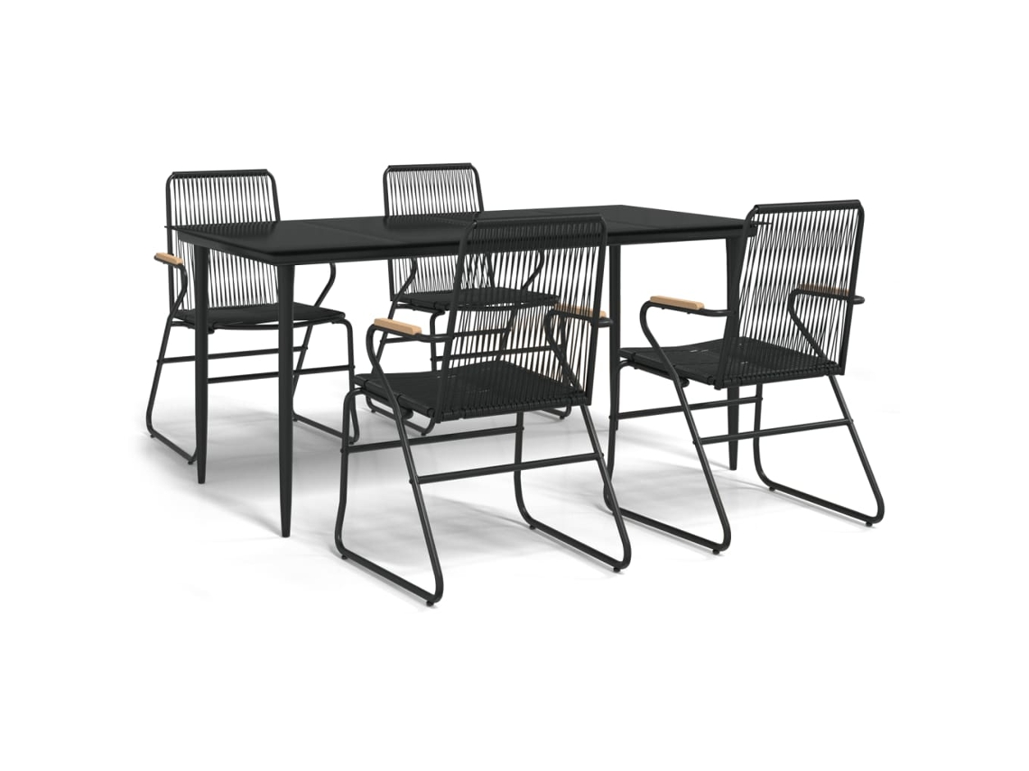 Garden Dining Set, Garden Dining Sets Vidaxl Preto Pvc (mesa Com 160 Cm De Comprimento)