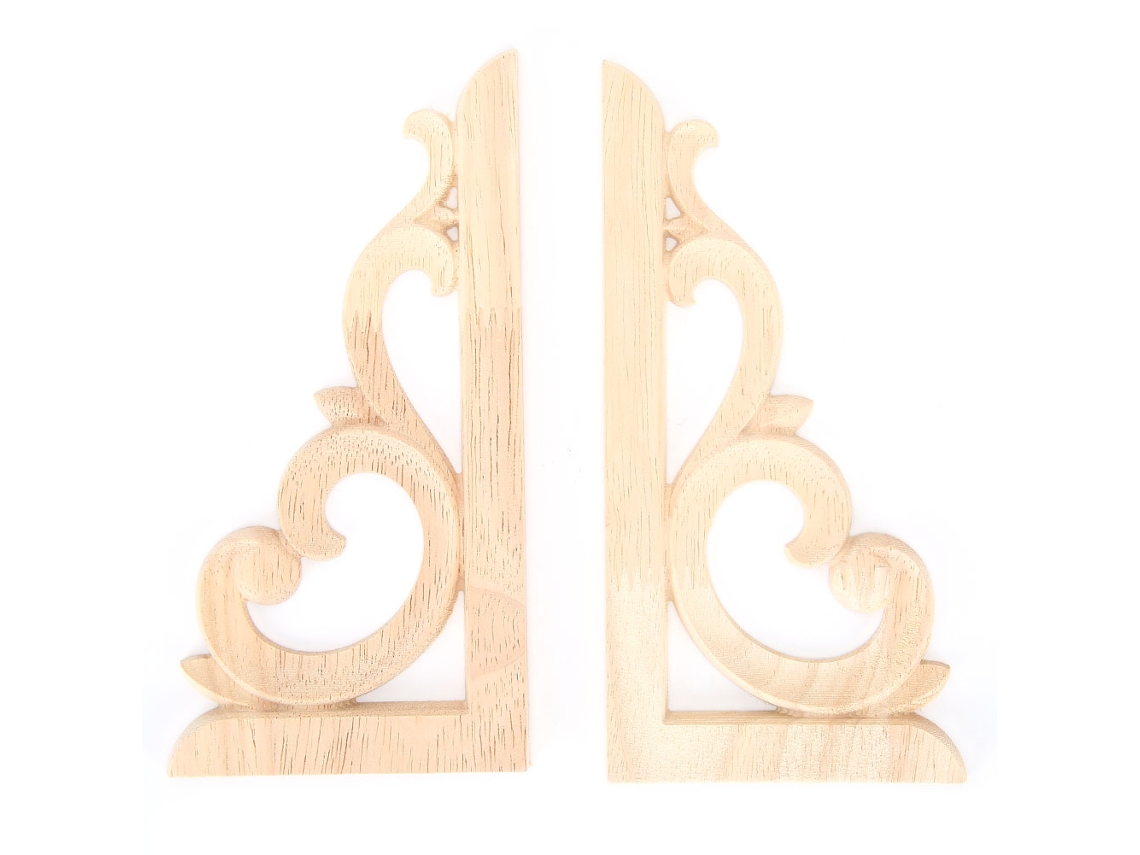 2pcs Aplicação de Cantoneira em Madeira Esculpida Unpintada para Decoração de Móveis Casa