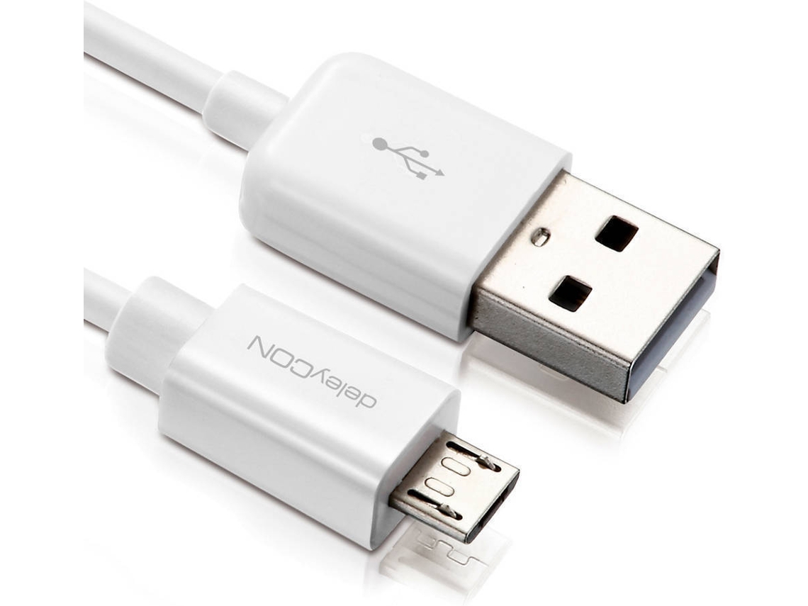 Cabo de Dados DELEYCON (USB A - Micro USB B - 50 cm - Branco)