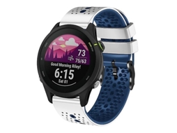 Bracelete de Smartwatch para Garmin Forerunner 255 Música 22Mm Pulseira de Relógio de Silicone de Perfurada Branco-Azul VENISYMLIS