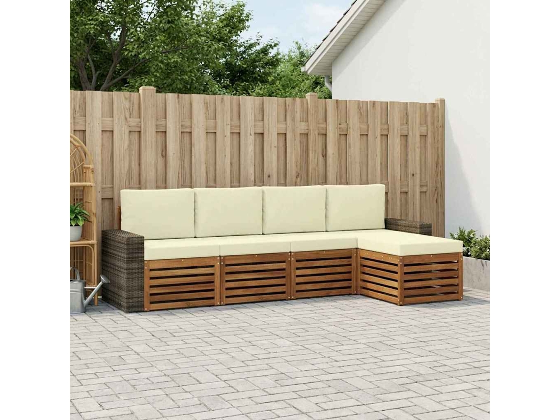 Vidaxl Conjunto De Sofás Para Exterior 5 Pcs Natural E Creme