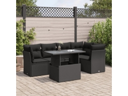 Vidaxl 6 Pcs Conjunto Sofás De Jardim C/ Almofadões Vime Pe Preto