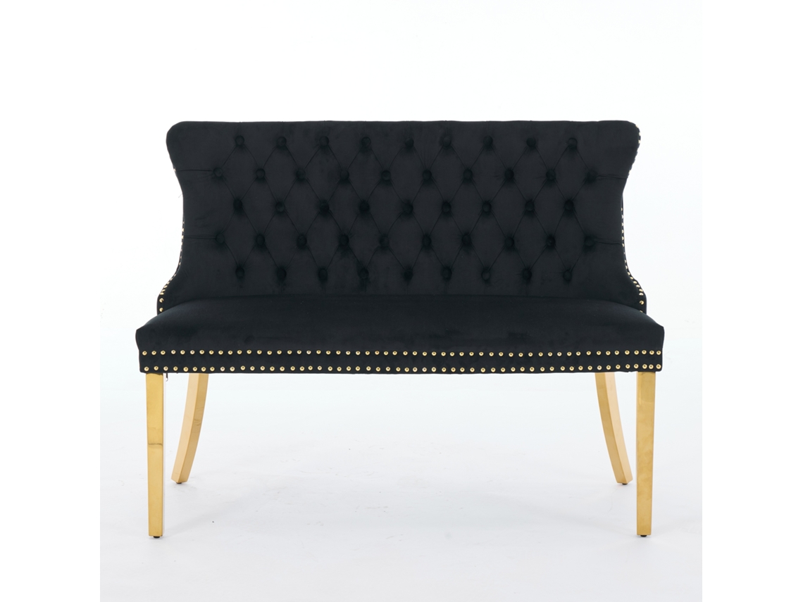 Banco de Veludo Duplo para Sala de Jantar,2 Lugares com Capitonê,encosto Alto e Pés de Aço Dourado,estilo Moderno PAPRIKA