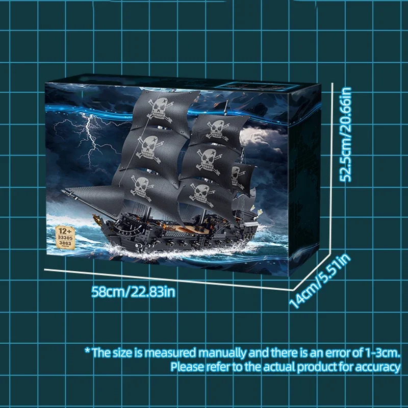 (3839 Peças) Blocos De Montar Navio Pirata Pérola Negra - Modelo De Navio Fantasma Da Tempestade - Brinquedo De Montar Com Blocos De Construção