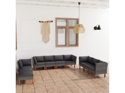 Vidaxl 10 Pcs Conjunto Lounge De Jardim C/ Almofadões Vime Pe Cinzento