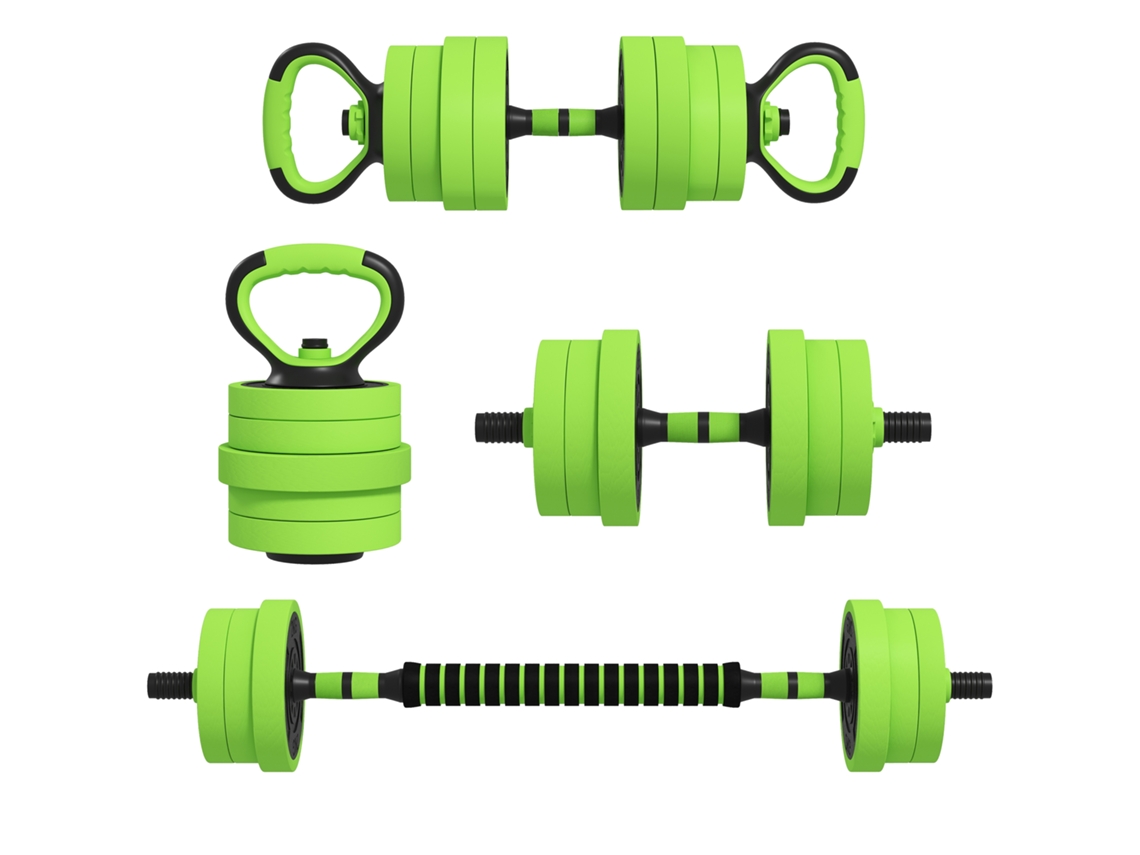 Halteres 4 em 1 20kg (ajustáveis, Barra, Punhos para Flexões, Verde)