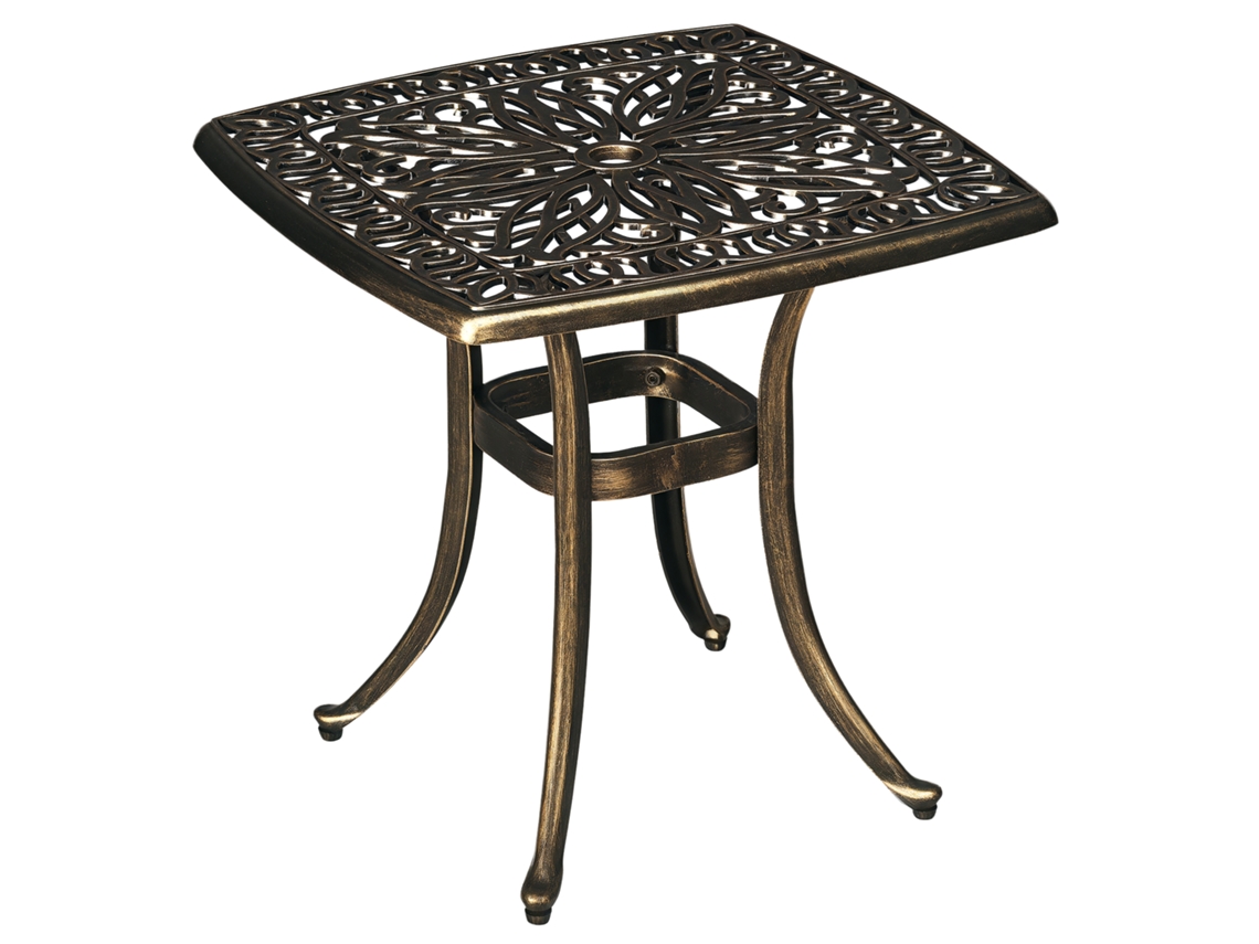 Mesa de jardim com design vintage em alumínio fundido com furo para proteção solar 54x54x52,5 cm Bronze S/MARK