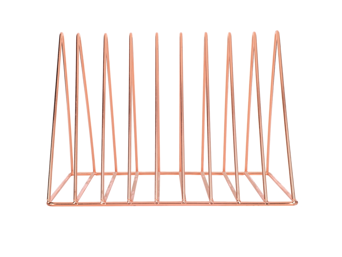 Estante de Libros Triangular de Metal Color Rosa Oro para Escritorio, Porta Libros Y Almacenamiento de Archivos