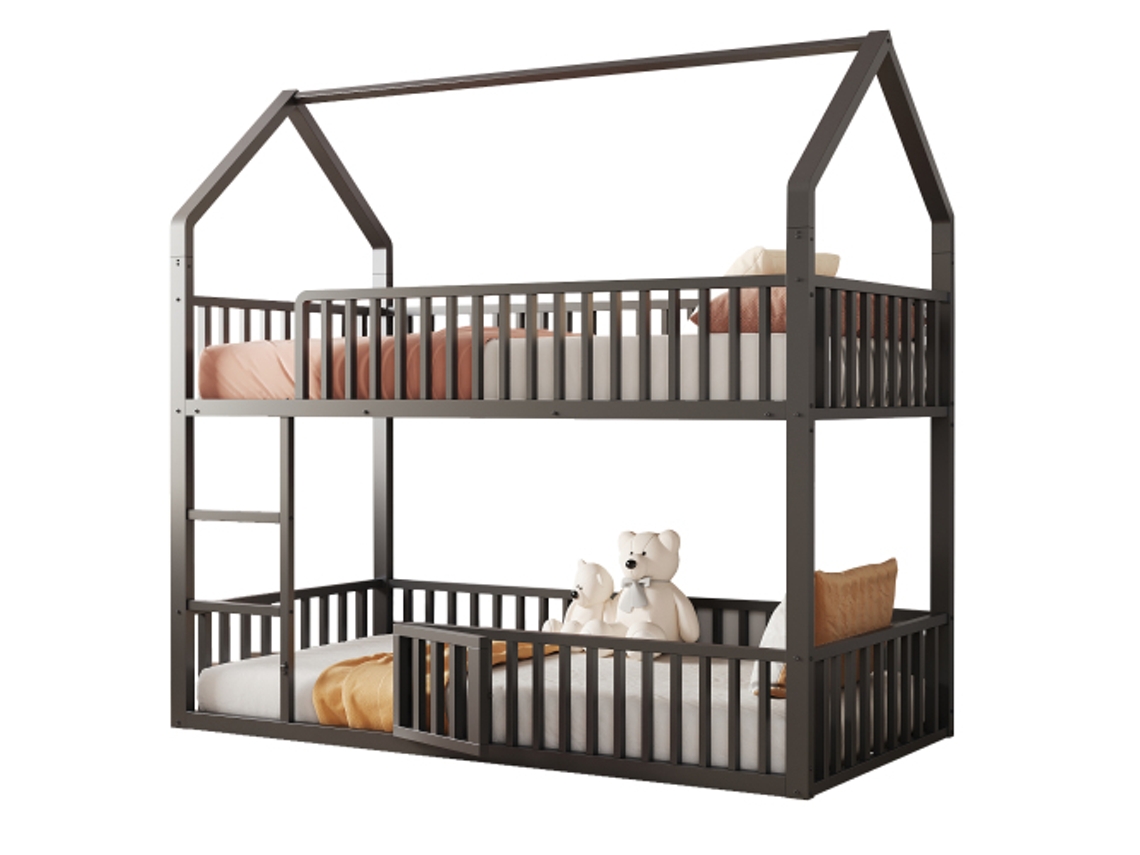 Beliche Infantil 90*200, Cama De Casal De Metal, Cama Familiar Infantil, Beliche Com Escada, Design Tipo Loft, Cama Inferior Com Porta