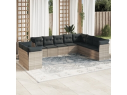Vidaxl 10 Pcs Conj. Sofás Jardim com Almofadões Vime Pe Cinzento claro