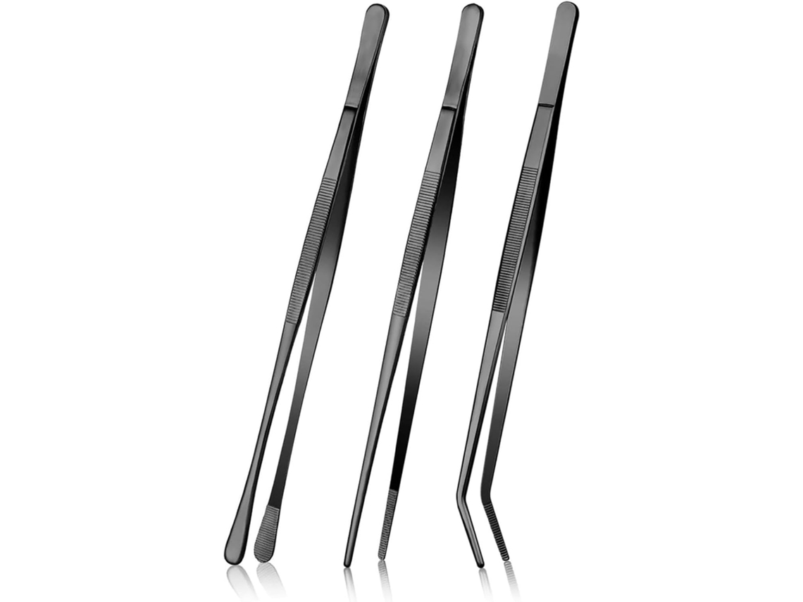 Conjunto De 3 Pinças Para Churrasco Em Aço Inoxidável Preto, Com 25cm De Comprimento, Cabos Ergonômicos E Pontas