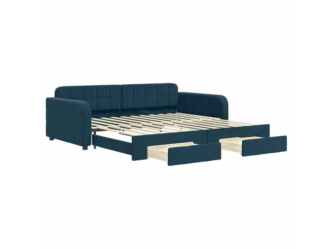 Sofá cama com Gavetão e Gavetas 100x200cm Veludo Azul MAISON EXCLUSIVE
