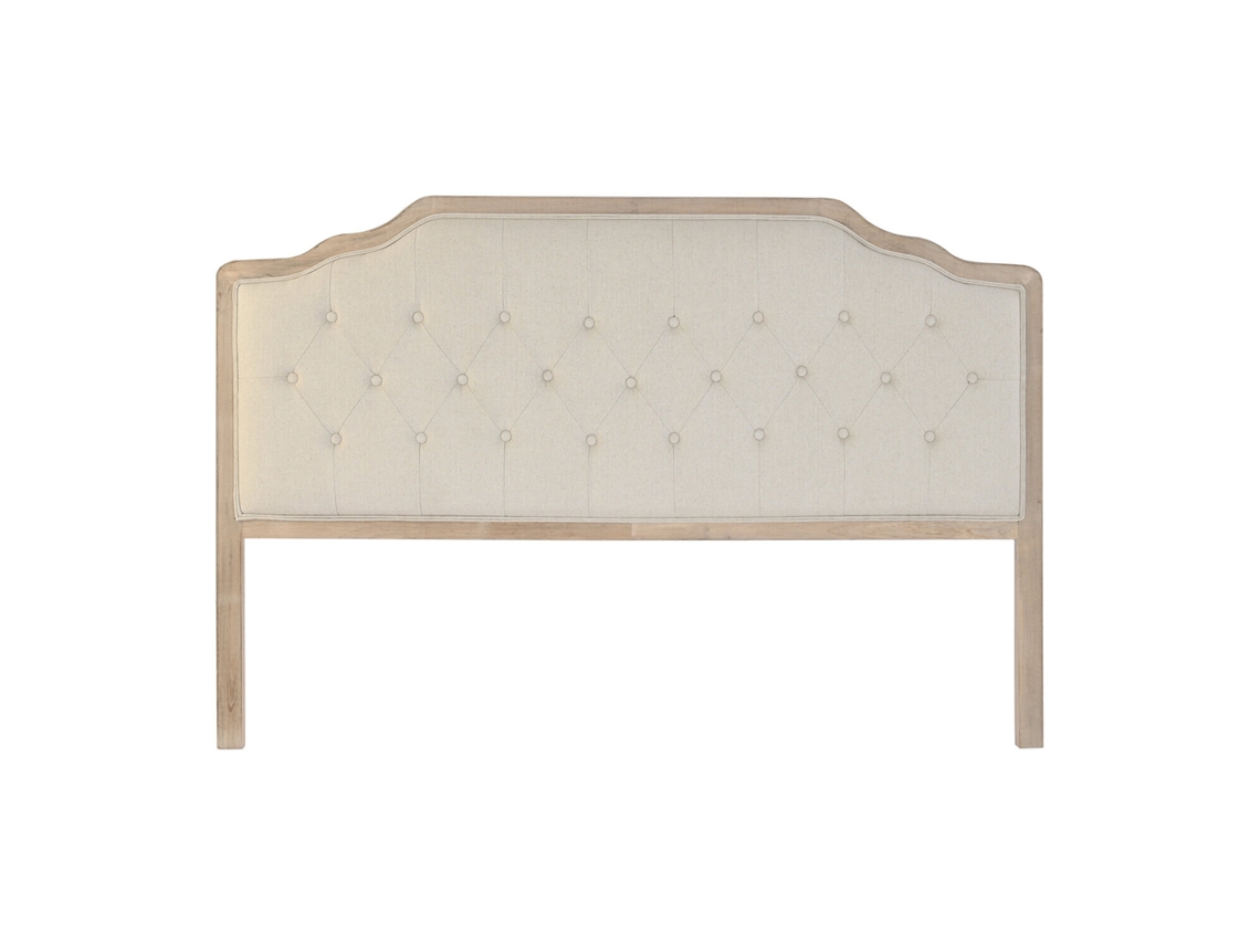 Cabeceira de Cama em Linho Bege e Madeira de Seringueira, 160x10x120cm