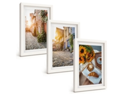 Um Conjunto De Imagens Decorativas Em Uma Moldura Ruas De Café, Girassóis Moldura Branca Pinturas De Quarto Espelharte (3 Peças 20x30 Cm)