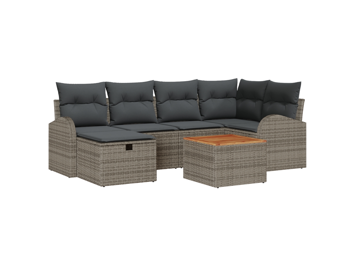 Conjunto 7 Conjunto De Sofá De Jardim Vidaxl Cinzento Vime Pe (55 X 55 X 37 Cm)