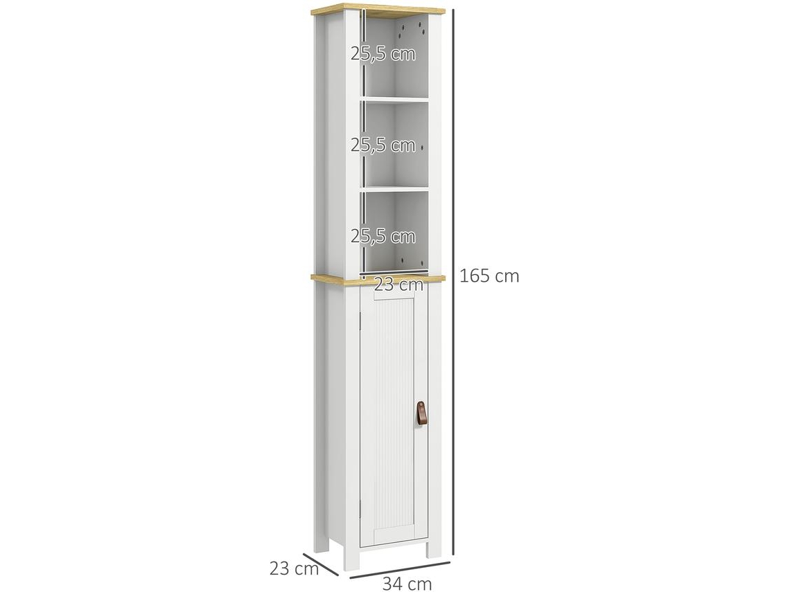 Coluna Casa de Banho Mdf e Melamina de Madeira Cor Branco e Madeira 34x23x165 cm Kleankin