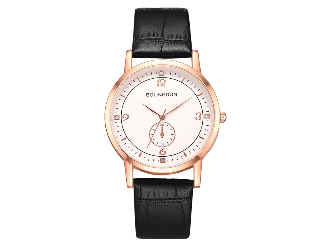 Relógio de Pulso de Quartzo Moda Business Leisure Couro Elegante Rose Gold Grande