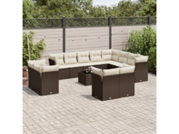 Vidaxl 13 Pcs Conjunto Sofás P/ Jardim C/ Almofadões Vime Pe Castanho