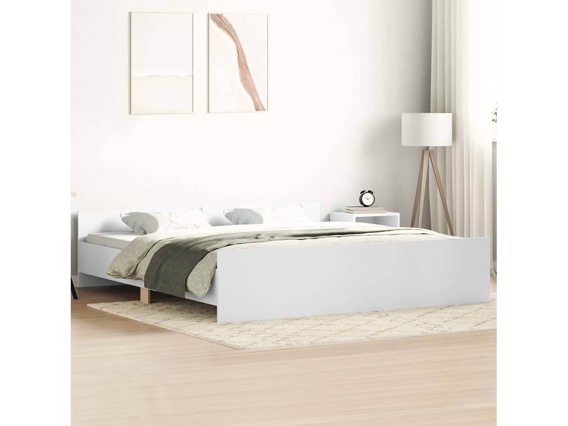 Vidaxl Estrutura De Cama Com Cabeceira E Apoio Pés 160x200 Cm Branco