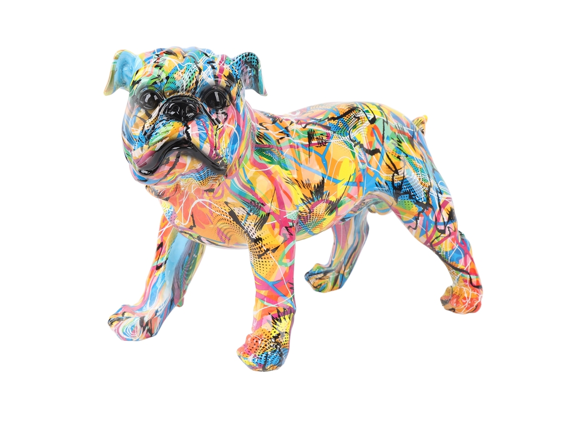Escultura De Bulldog Inglês Com Grafite Colorido Para Decoração