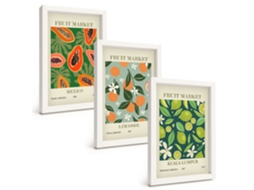 Composição De Quadros Pôsteres Vintage De Frutas Espelharte (3 Peças 20x30 Cm)