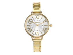 Relógio de Pulso Feminino de Aço Inoxidável Estilo Simples Esfera Redonda Quartzo Ouro