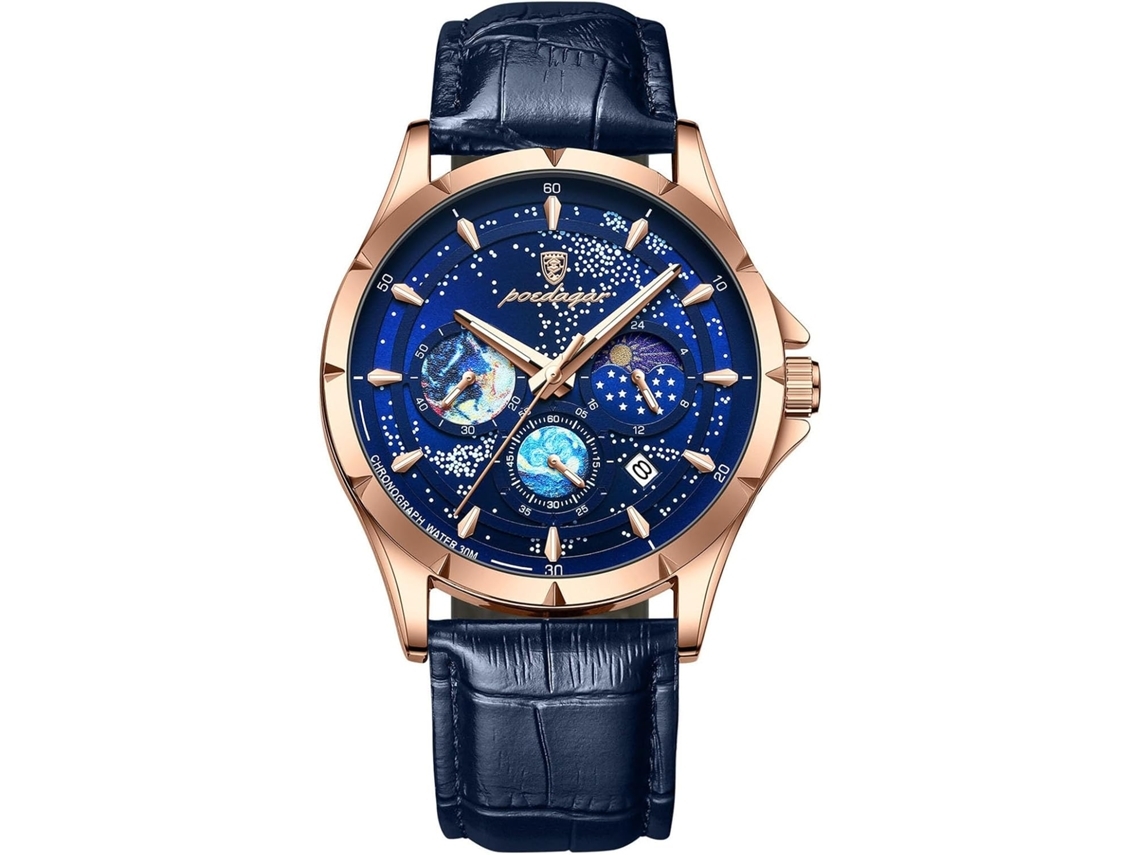 Relógio de Pulso Masculino com Pulseira de Couro À Prova DÁgua-Prata Preto
