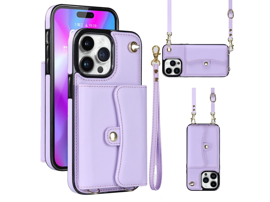 Suporte Casa Pega Para Iphone 15 Pro Max Pele Sintética Com Porta-cartões Roxo